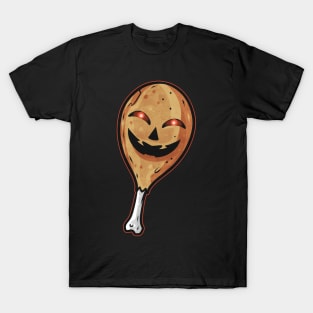 Chicken Thigh With Jack O Lantern Face Costume Halloween T-Shirt